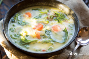 Lemony Quinoa Soup with Spinach and Herbs