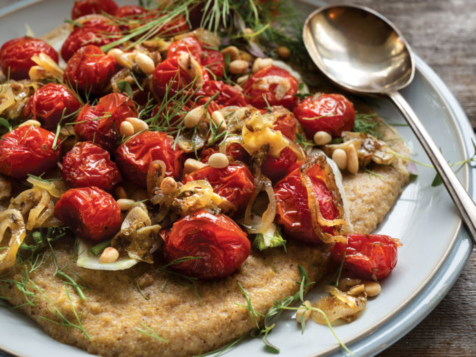 Roasted Cherry Tomatoes  on Creamy Polenta