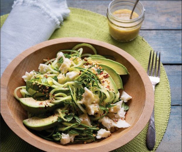 Cucumber Noodles with Halloumi, Avocado, and Miso-Lemon Dressing
