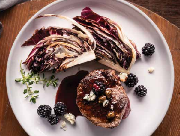 Seared Radicchio with Elk Medallions and Blackberry